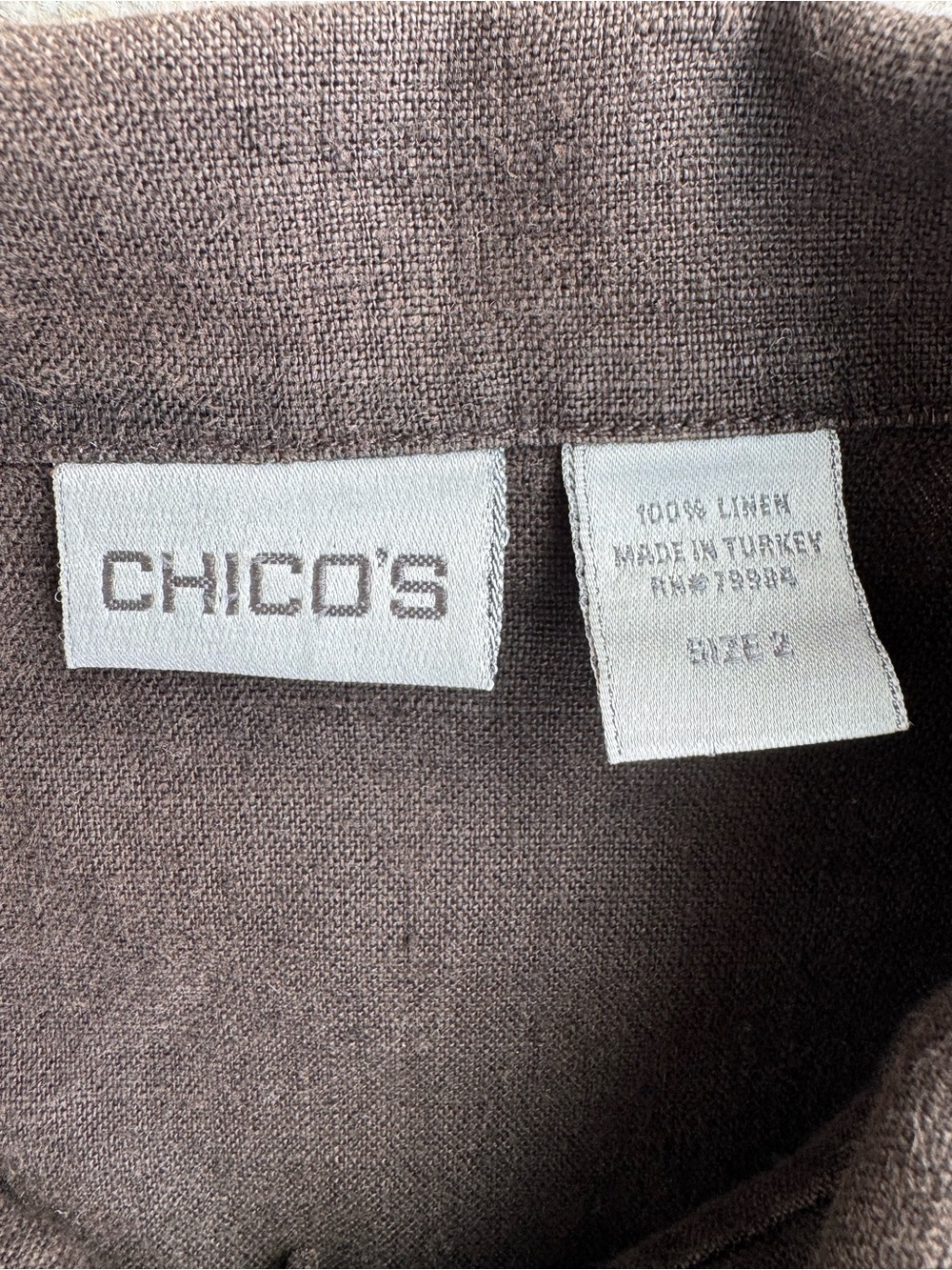 Chico’s 100% Linen Boxy Cropped Button Front Shirt Chocolate Brown Size 2 US 12 - Picture 5 of 8